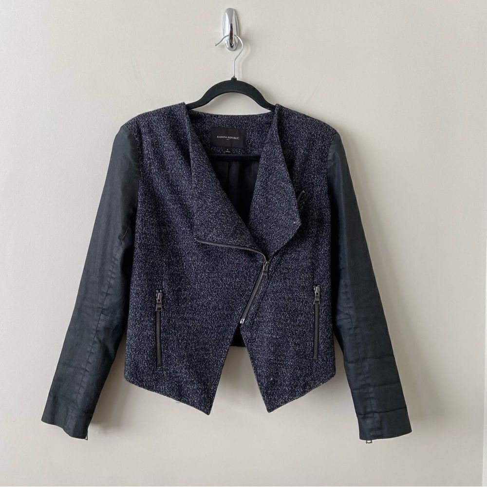 Banana Republic-Wool Blend Tweed Moto Cropped Jacket
